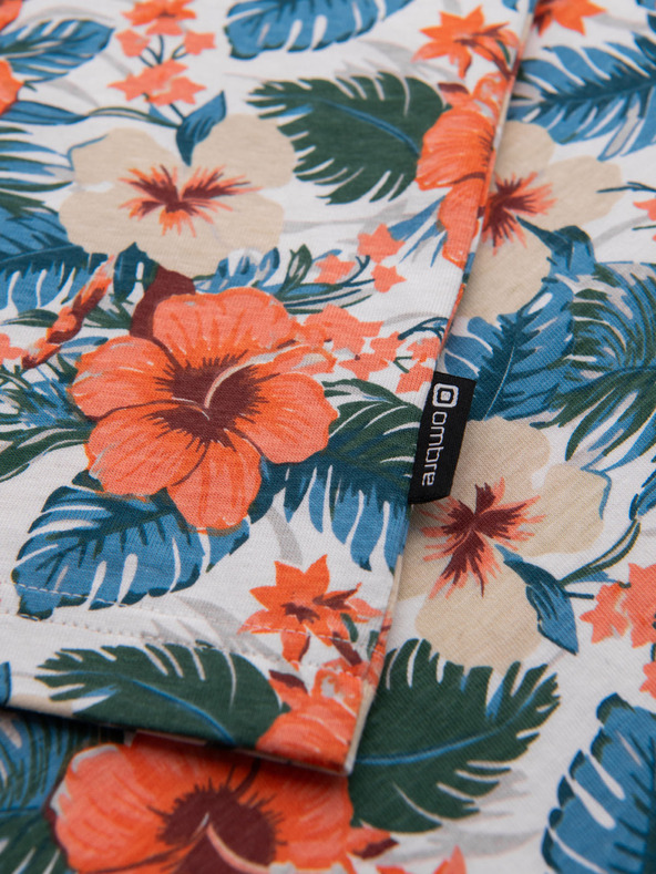 Ombre Clothing Мъжка памучна тениска с цветен мотив и цялостен печат - бяла