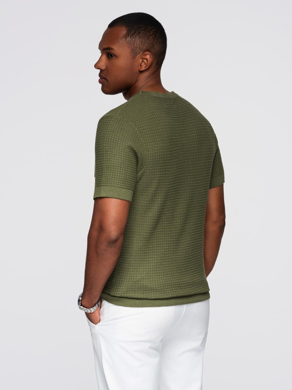 Ombre Clothing Мъжка структурирана плетена тениска - маслинена