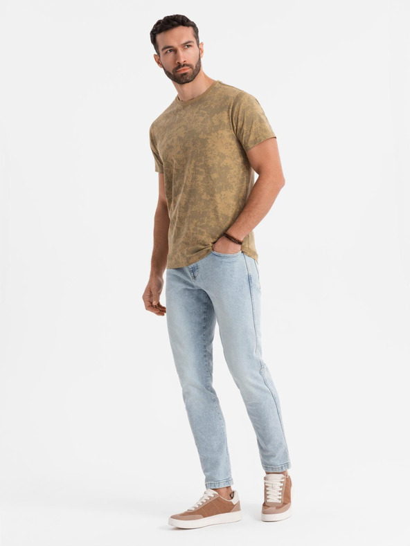 Ombre Clothing Мъжка щампована памучна тениска с къс ръкав - маслинена