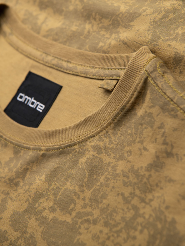 Ombre Clothing Мъжка щампована памучна тениска с къс ръкав - маслинена