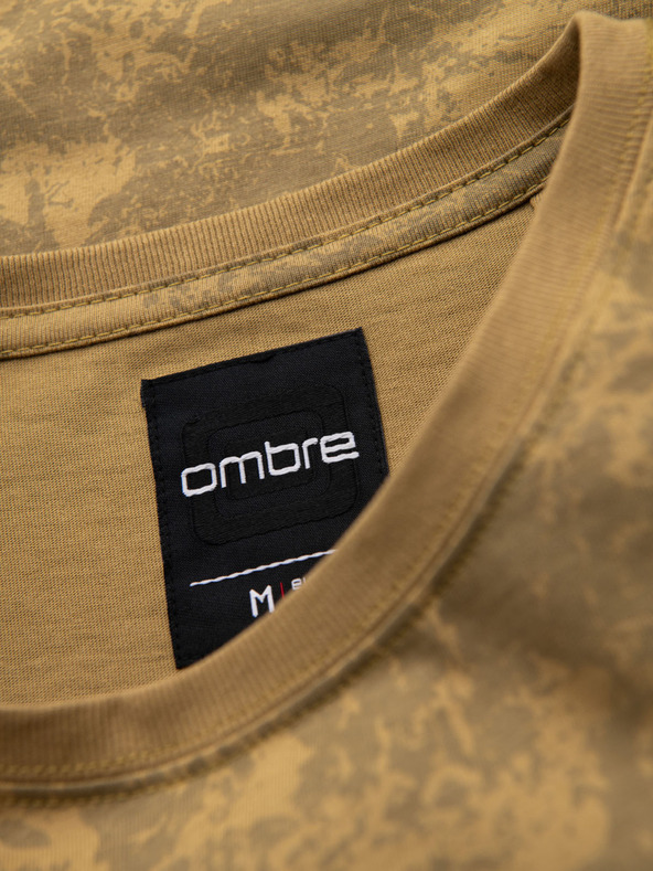 Ombre Clothing Мъжка щампована памучна тениска с къс ръкав - маслинена