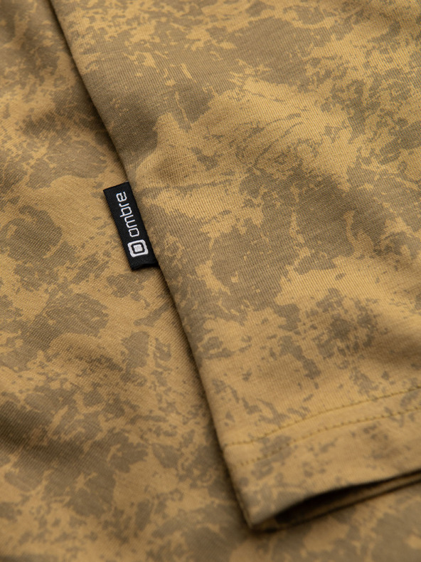 Ombre Clothing Мъжка щампована памучна тениска с къс ръкав - маслинена