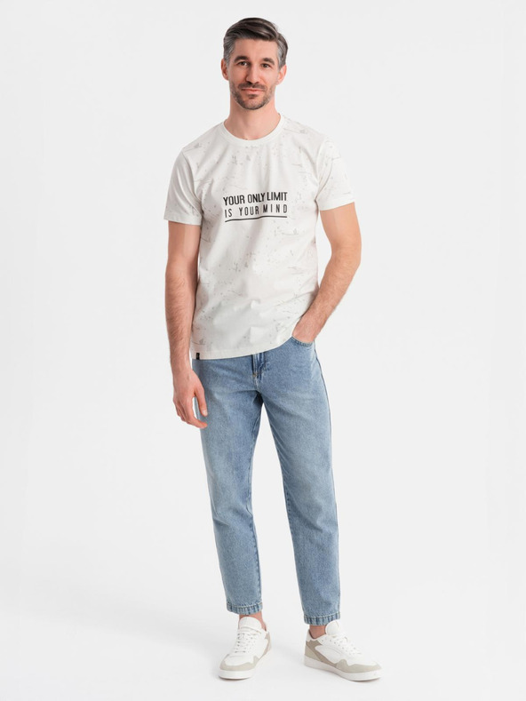 Ombre Clothing Мъжка тениска с печат и кръгло деколте - бяла