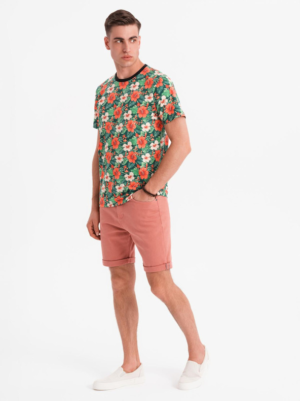 Ombre Clothing Мъжка памучна тениска с цветен печат - черна