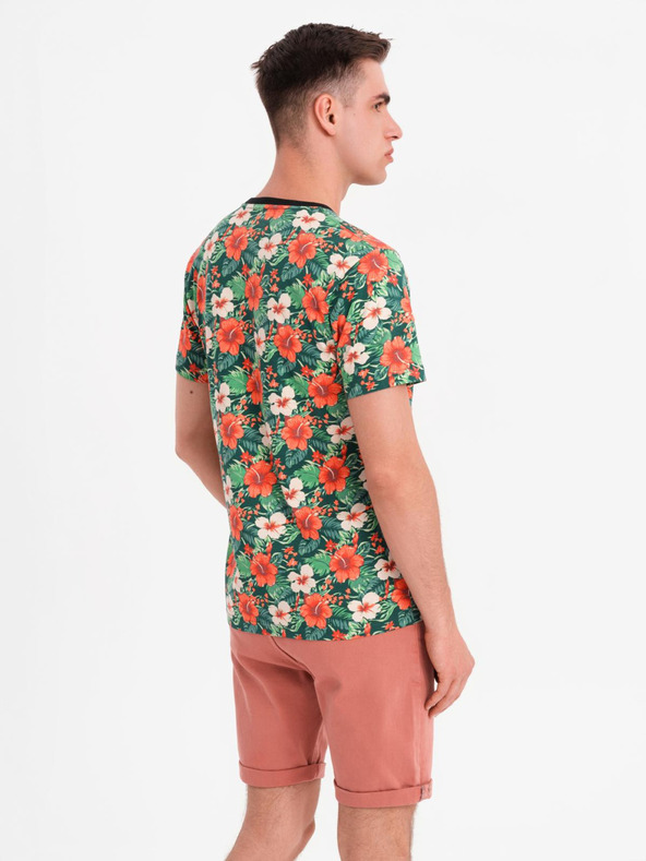 Ombre Clothing Мъжка памучна тениска с цветен печат - черна