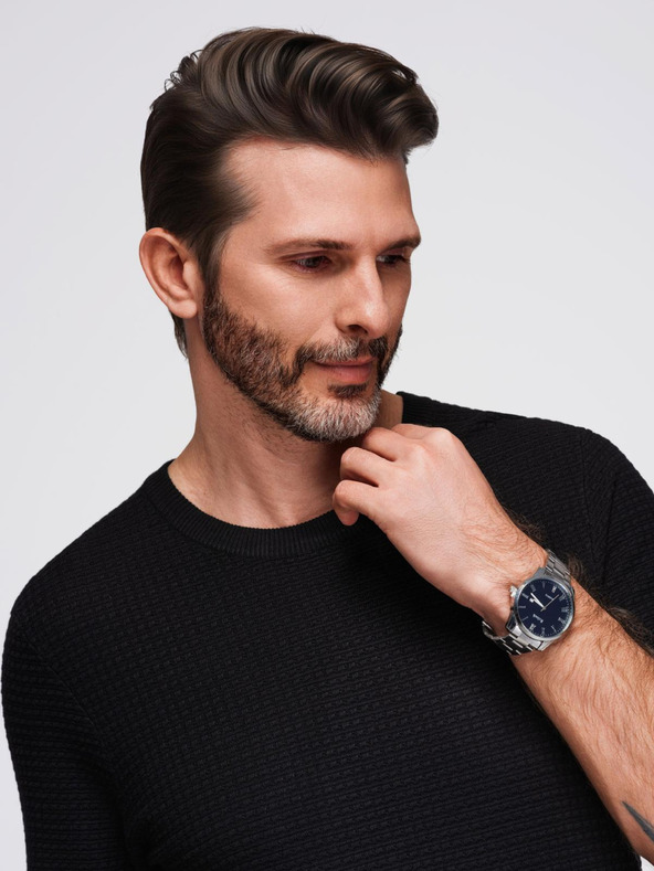 Ombre Clothing Мъжка структурирана плетена тениска - черна