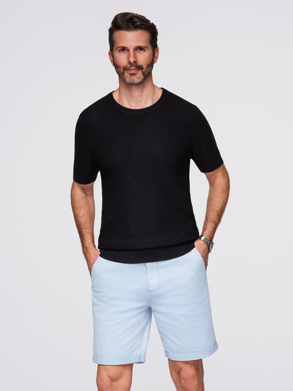 Ombre Clothing Мъжка структурирана плетена тениска - черна