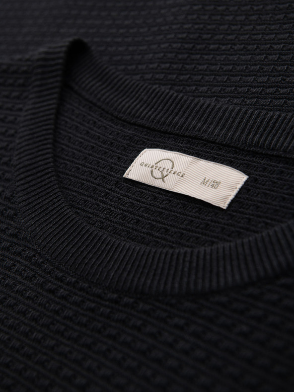 Ombre Clothing Мъжка структурирана плетена тениска - черна
