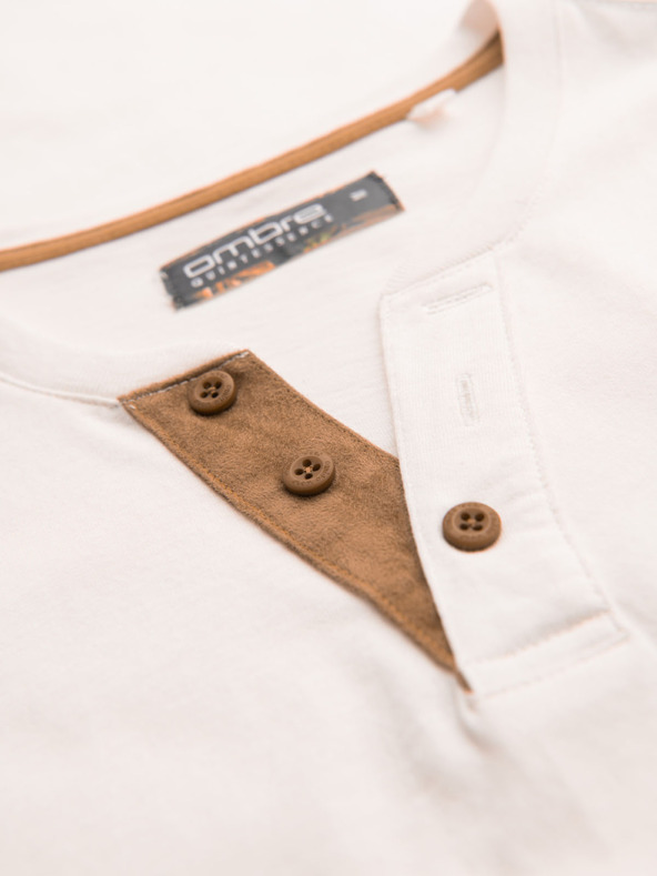 Ombre Clothing Мъжка тениска с копчета и велурен ръб - бяла