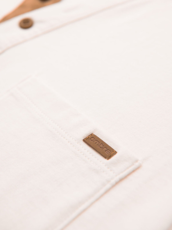 Ombre Clothing Мъжка тениска с копчета и велурен ръб - бяла