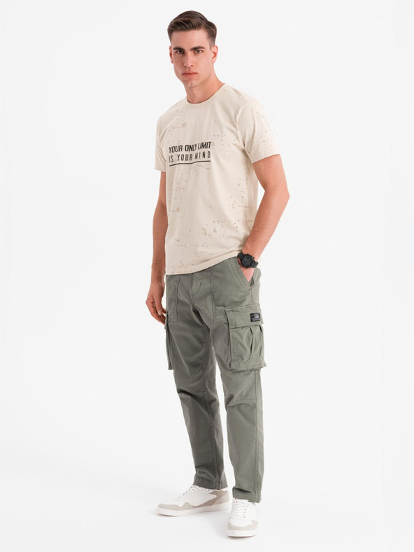 Ombre Clothing Мъжка тениска с печат и кръгло деколте - кремава