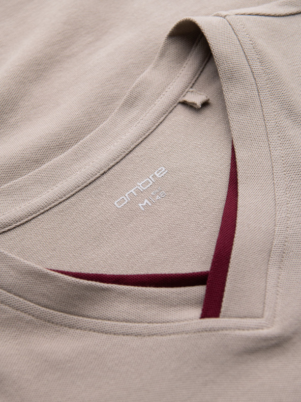 Ombre Clothing Мъжка тениска с контрастни вставки и V-образно деколте - бежова