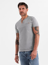 Ombre Clothing Мъжка тениска с копчета и велурен ръб - сива