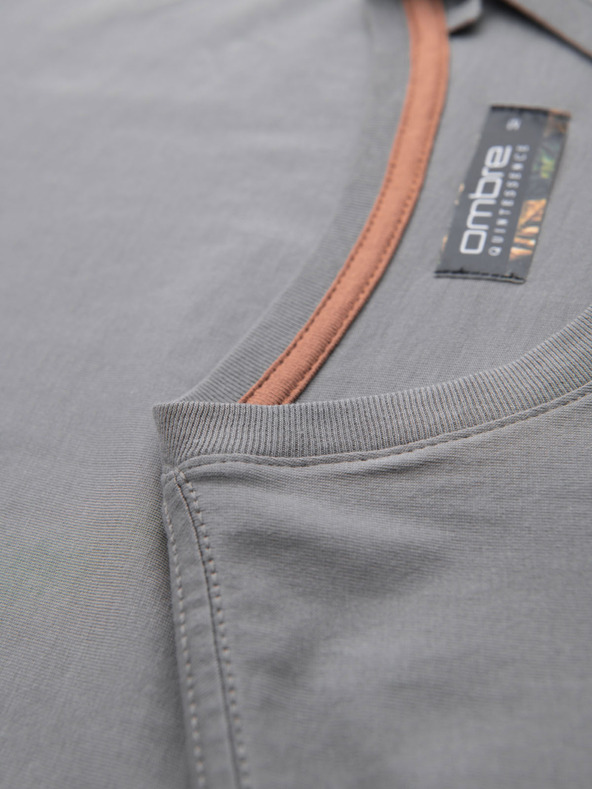 Ombre Clothing Мъжка тениска с копчета и велурен ръб - сива