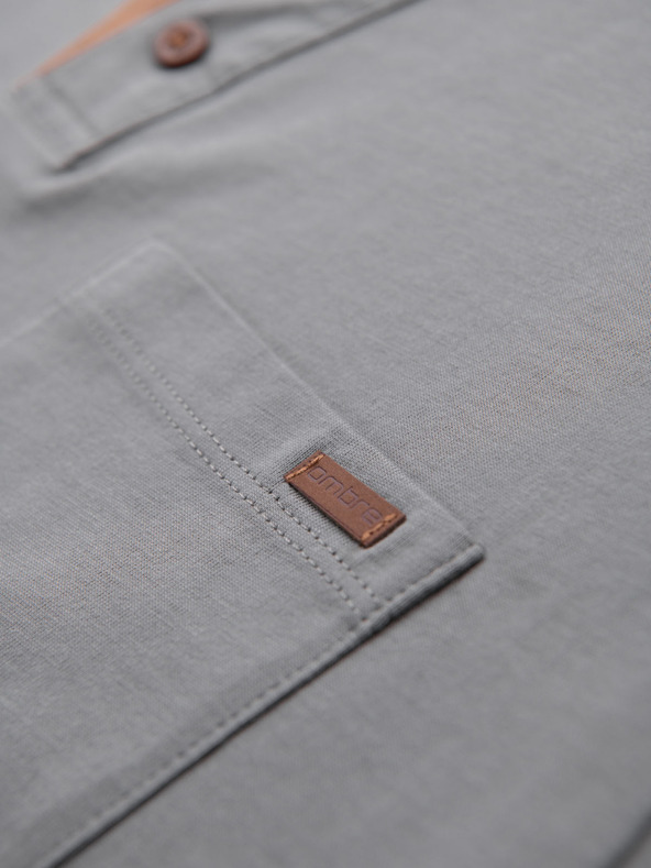 Ombre Clothing Мъжка тениска с копчета и велурен ръб - сива