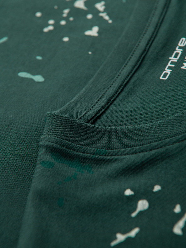 Ombre Clothing Мъжка тениска с печат и кръгло деколте - зелена