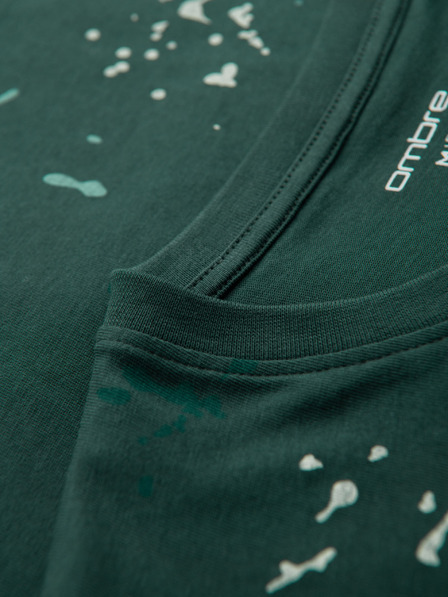 Ombre Clothing Мъжка тениска с печат и кръгло деколте - зелена