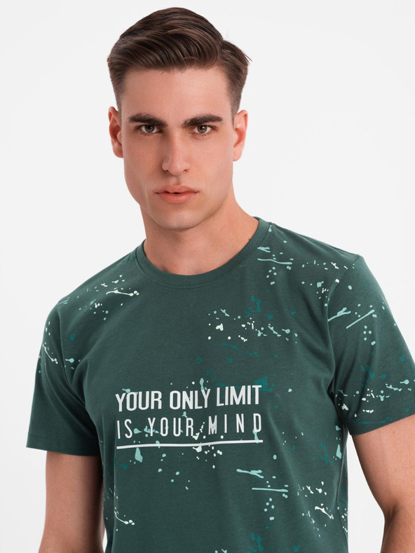 Ombre Clothing Мъжка тениска с печат и кръгло деколте - зелена