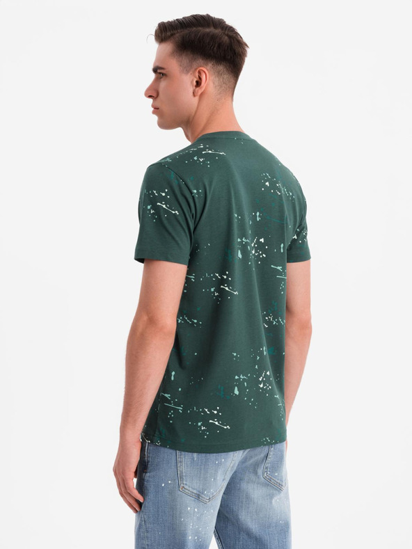 Ombre Clothing Мъжка тениска с печат и кръгло деколте - зелена