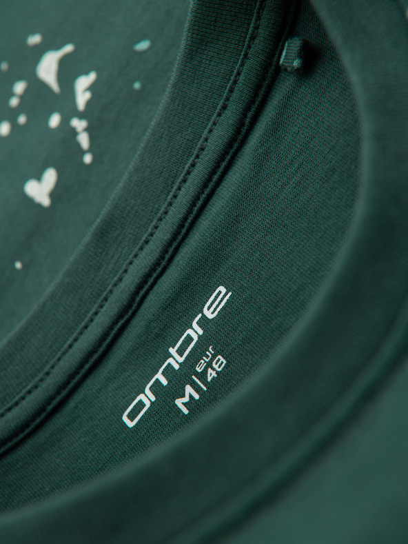 Ombre Clothing Мъжка тениска с печат и кръгло деколте - зелена