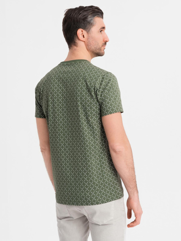 Ombre Clothing Мъжка плетена тениска с цялостен печат - маслинена
