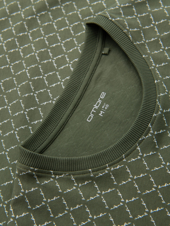 Ombre Clothing Мъжка плетена тениска с цялостен печат - маслинена