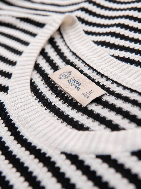 Ombre Clothing Мъжка моряшка раирана плетена тениска с ажурна плетка - черно-бяла
