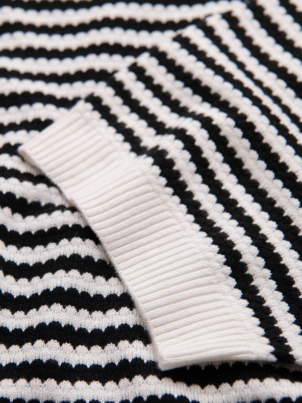 Ombre Clothing Мъжка моряшка раирана плетена тениска с ажурна плетка - черно-бяла