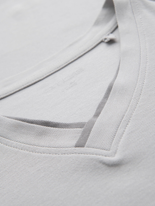 Ombre Clothing Мъжка тениска с контрастни вставки и V-образно деколте - светлосива