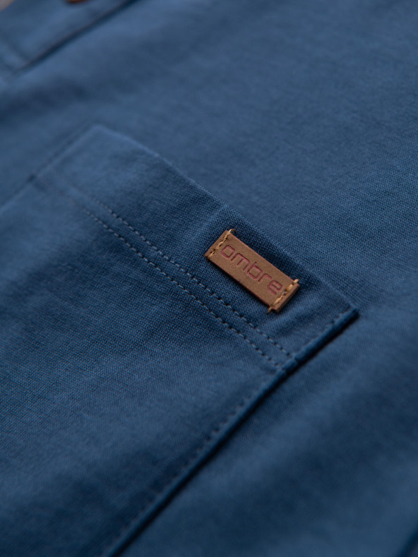 Ombre Clothing Мъжка тениска с копчета и велурен ръб - тъмносиня