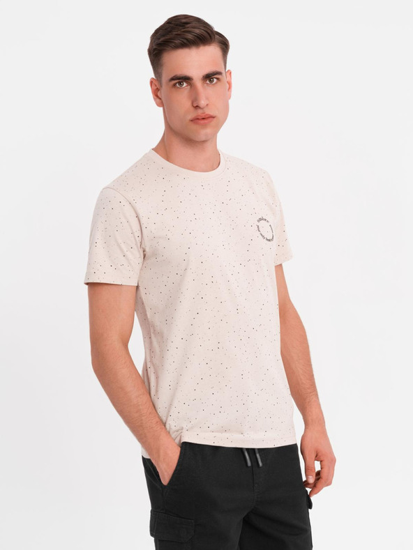 Ombre Clothing Мъжка памучна тениска с печат и кръгло деколте - бежова