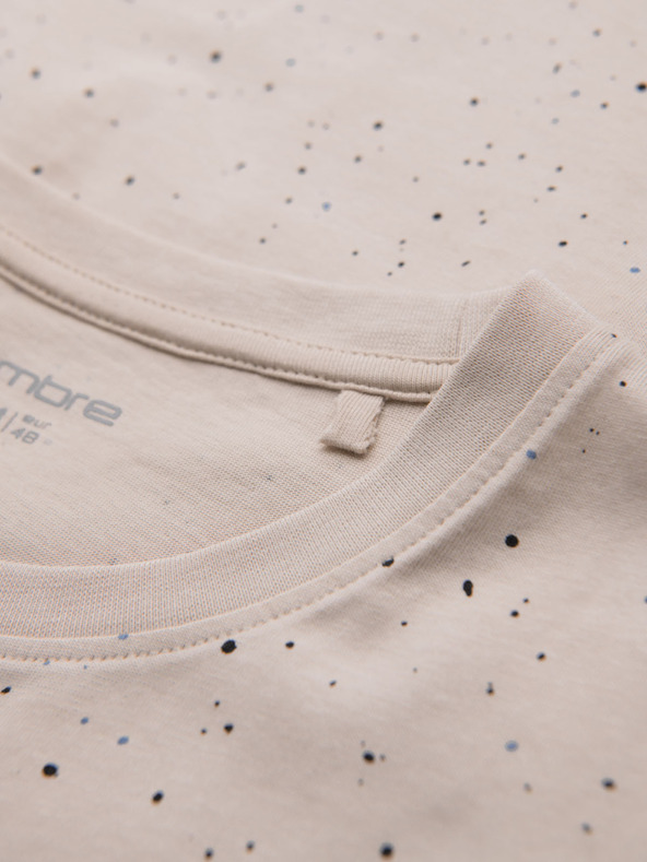 Ombre Clothing Мъжка памучна тениска с печат и кръгло деколте - бежова