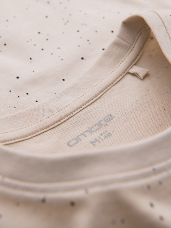 Ombre Clothing Мъжка памучна тениска с печат и кръгло деколте - бежова