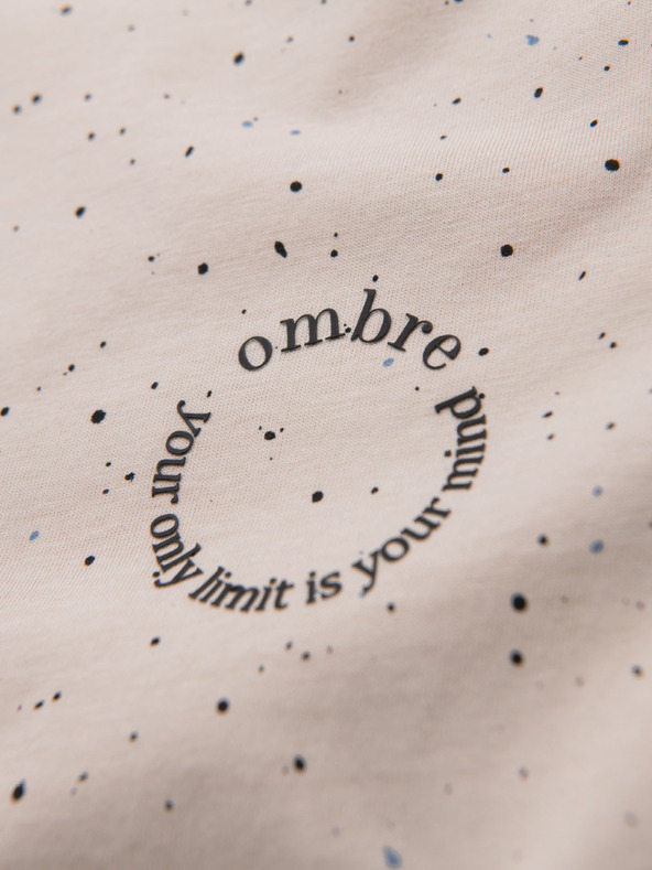 Ombre Clothing Мъжка памучна тениска с печат и кръгло деколте - бежова