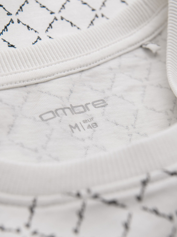 Ombre Clothing Мъжка плетена тениска с цялостен печат - бяла