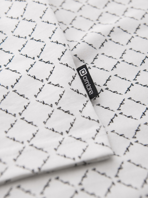 Ombre Clothing Мъжка плетена тениска с цялостен печат - бяла