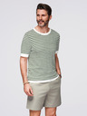 Ombre Clothing Мъжка морска раирана плетена тениска с ажурна плетка - маслинена и бяла