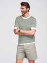 Ombre Clothing Мъжка морска раирана плетена тениска с ажурна плетка - маслинена и бяла