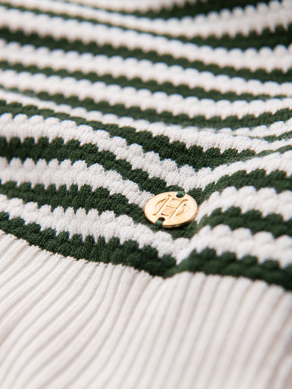 Ombre Clothing Мъжка морска раирана плетена тениска с ажурна плетка - маслинена и бяла