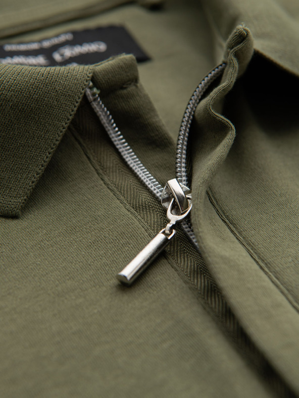 Ombre Clothing Мъжка поло риза с цип - маслинена