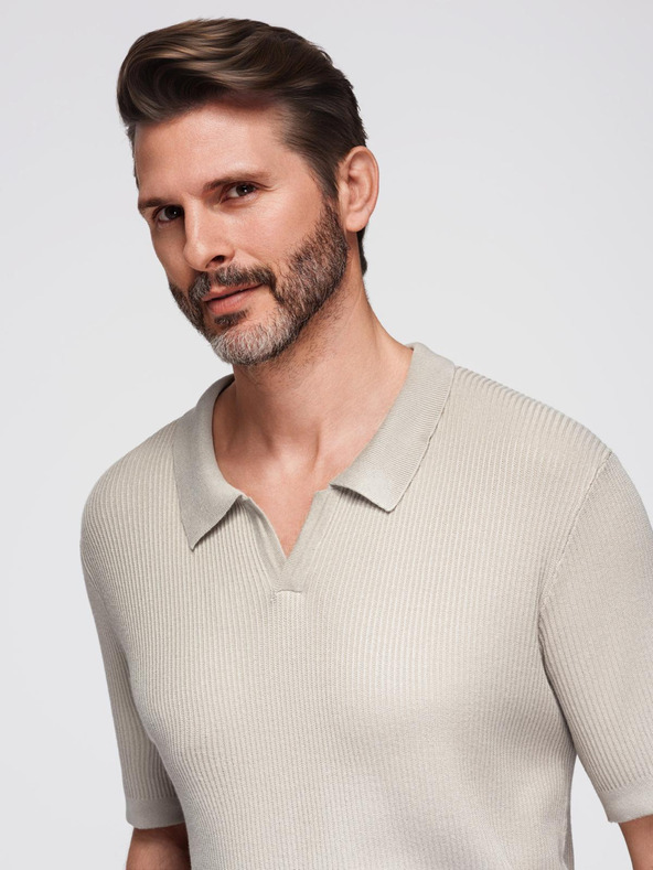 Ombre Clothing Мъжка поло риза без копчета с отворена яка - светлосива