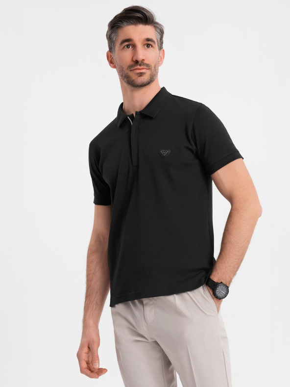 Ombre Clothing Мъжка поло риза с цип - черна