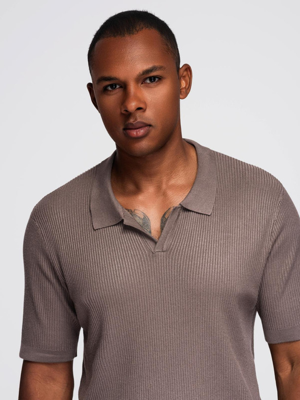 Ombre Clothing Мъжка поло риза без копчета с отворена яка - пепел от роза