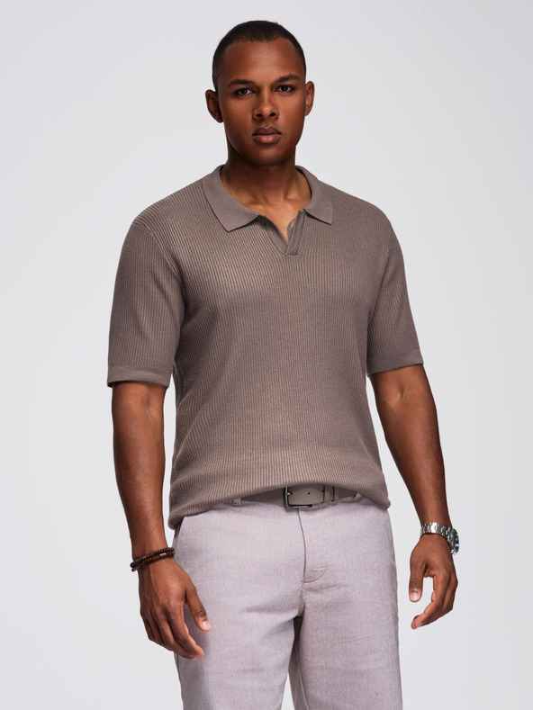 Ombre Clothing Мъжка поло риза без копчета с отворена яка - пепел от роза