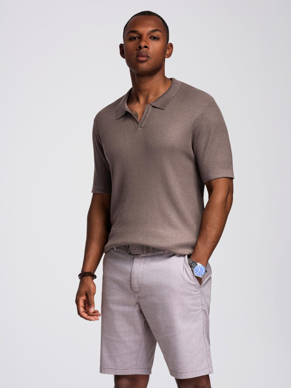 Ombre Clothing Мъжка поло риза без копчета с отворена яка - пепел от роза