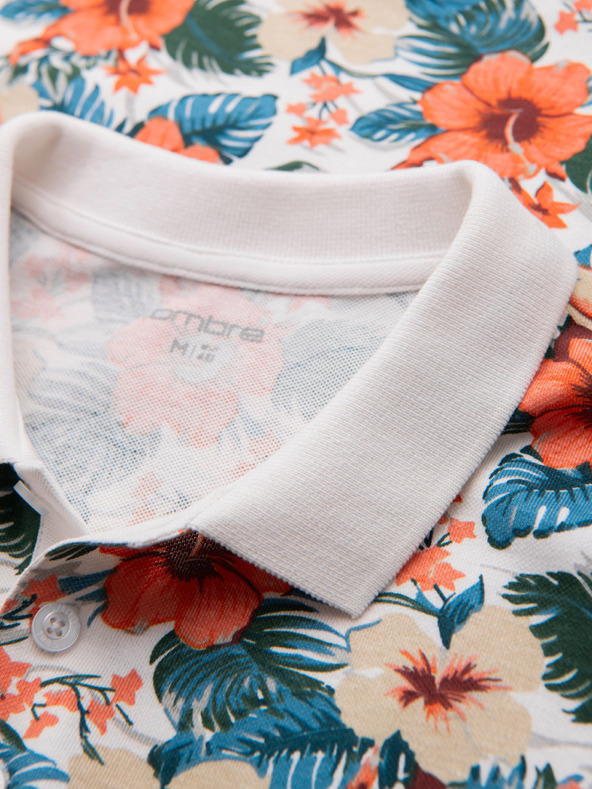 Ombre Clothing Памучна поло риза с цветен печат - бяла