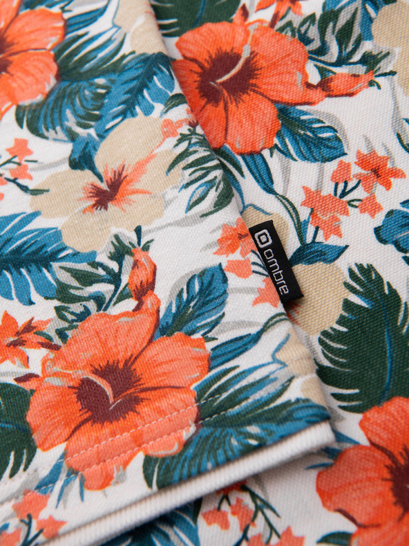 Ombre Clothing Памучна поло риза с цветен печат - бяла