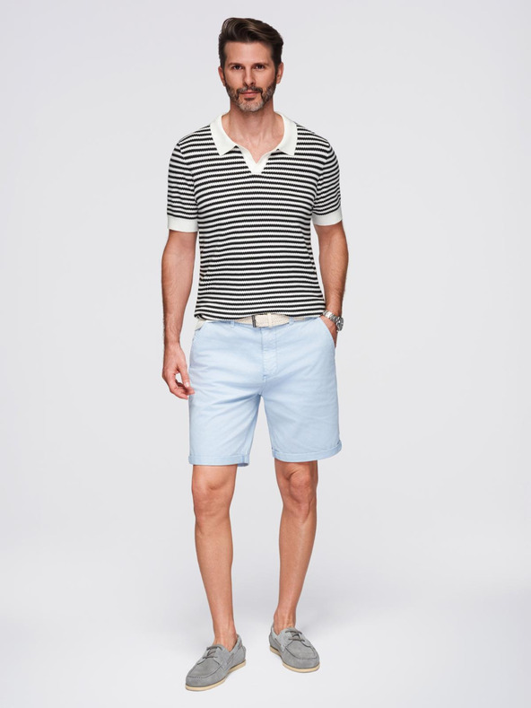 Ombre Clothing Мъжка плетена поло риза без копчета с морски ивици - черно-бяла