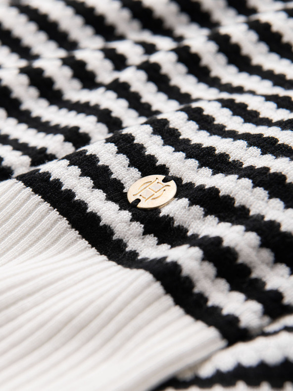 Ombre Clothing Мъжка плетена поло риза без копчета с морски ивици - черно-бяла