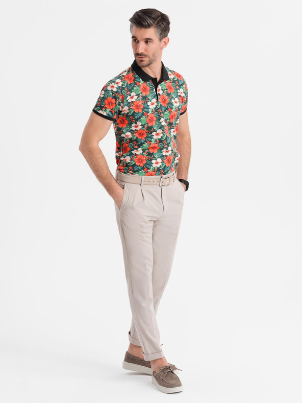 Ombre Clothing Памучна поло риза с цветен печат - черна